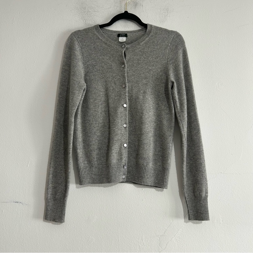 J. Crew Cashmere Grey Cardigan Sweater Small Preppy Classic Minimalist Timeless